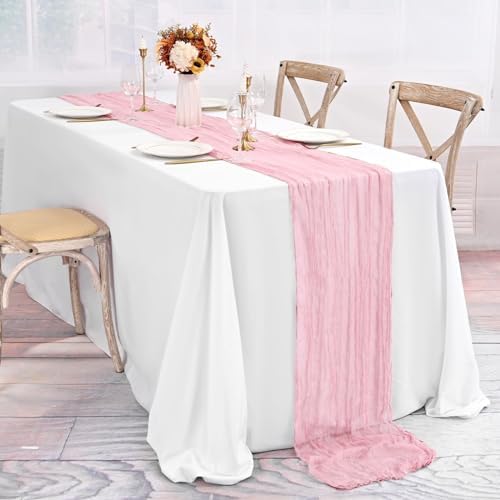 20 Pack Pink Table Runner 10Ft Cheesecloth Table Runner Boho Gauze Table Runners Romantic Long Sheer Fabric Cheese Cloth Table Runners for Wedding Party Bridal Shower
