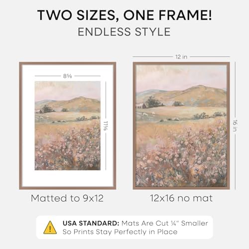 Homeforia 12x16 Mocha Picture Frame, High-End Metal, 9x12 Mat, Glass
