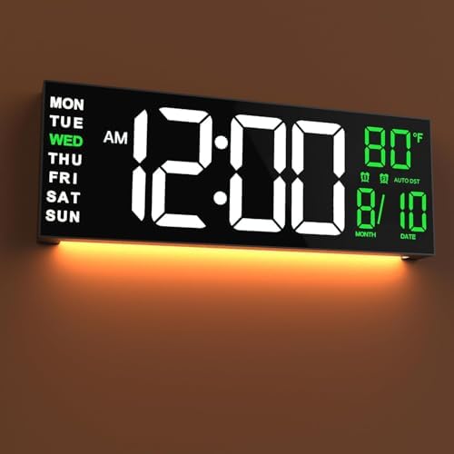 JALL 16" Large Digital Wall Clock with Remote, Back to School Classroom, Gift for Student Teacher, Big LED for Seniors, Auto Dimming, 8 RGB Colors, Night Light, Timer, Temperature for Living Room
