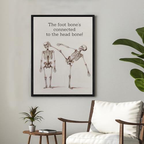 Vintage Anatomy Framed Wall Art Funny Skeleton Art Poster Wall Decor | Humorous Anatomy Print Painting Home Dorm Bedroom Decoration 11.5x15 Inches