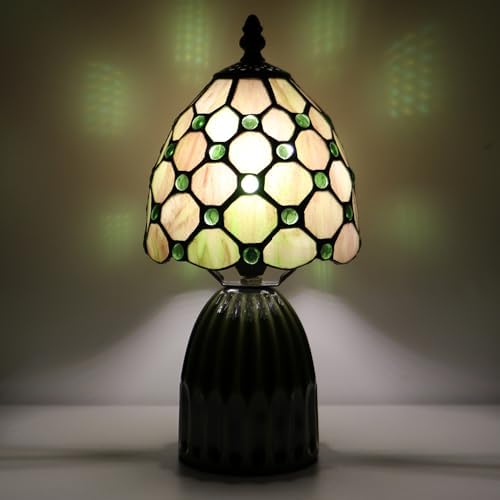 Tiffany Stained Glass Mushroom Table Lamp 12.5 Inch -Amber Pearl