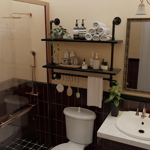 ROGMARS Industrial Pipe Shelving Pine Wood Black Floating Shelves for Wall