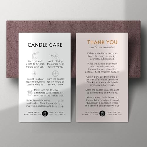 200 pack - Premium Handmade Candle Care Instruction Cards White 2x3.5 in, Small Business | Soy Bees Wax Melt, Candle Makers, Making Supplies Kit Set, Containers, Jars, Pot, Package