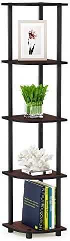 Furinno TURN-N-TUBE Corner Shelf, 5-Tier Corner Bookshelf, Open Storage Shelves, for Organization and Storage, Living Room, Home Office, Garage, Bedroom, Dark Cherry