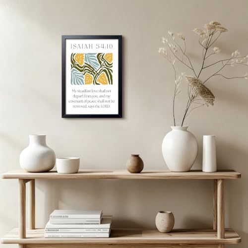 Framed Isaiah 54:10 Bible Verse Wall Art, Christian Floral Canvas Wall Decor Painting, Boho Religious Inspirational Scripture Print Poster Picture for Living Room Bedroom Prayer Room Home Decor 12x16 Inch