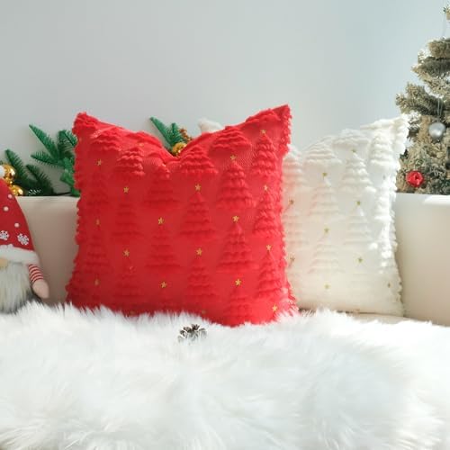 JOJUSIS Decorative Pillow Covers Pack of 4 Throw Pillowcases Faux Fur Couch Cushion (Christmas Tree, 24" x 24" (Pack of 4))