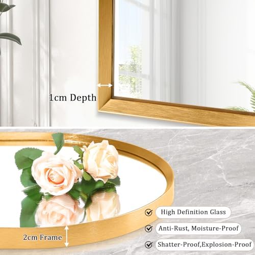 Gold Arched Mirror, Modern Bathroom Wall Mirror Aluminum Alloy Framed Mirror Brushed Metal Vanity Wall Mounted Mirrors for Livingroom Bedroom Entryway Room 16"x12"