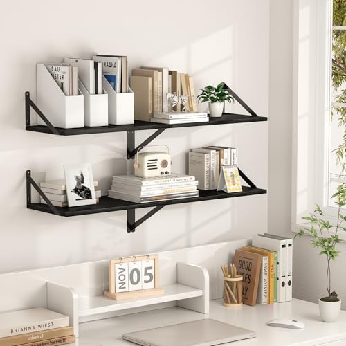 Heimlove 20W x 12D Deep Floating Shelves Set of 2 Black
