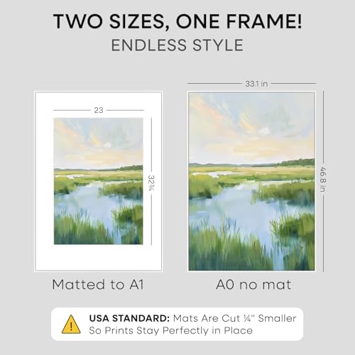 Homeforia A0 White Poster Frame, High-End Metal, A1 Mat, Glass