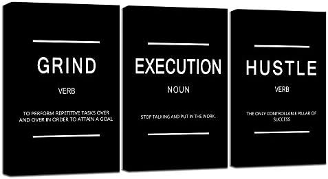 Framed Canvas Wall Art Success Quote, Office Wall Art, Black Large Poster, Positive Motivational Set of 3 Prints, Execute Failure Definition, Inspirational Print (B-3pcs,24x36inchx3pcs)