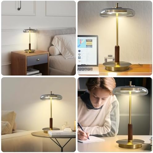 Brass Base Mushroom Table Lamp, 15.4 in, Amber Glass Shade