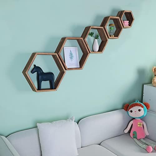 Hexagon Shelves,Floating Wall Shelf,Honeycomb Octagon Cube Shelves Wood