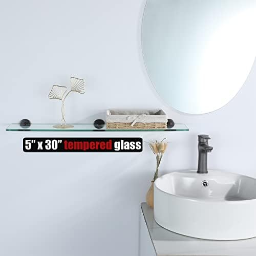 JQK Bathroom Glass Shelf Oil Rubbed Bronze, Tempered Glass Shower Storage 30 by 5 inches, 304 Stainless Steel ORB Wall Mount, TGS101L30-ORB