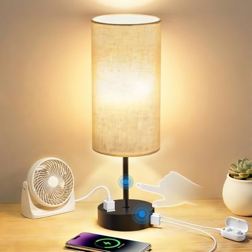 Table Lamp for Bedroom, High-Sensitivity Touch, AC Outlet, USB A+C