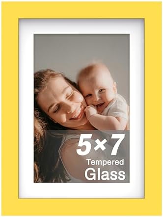 An&He 5x7 Picture Frame, Wooden Photo Frame with Tempered Glass for Tabletop or Wall Display, Modern Home Décor – Yellow