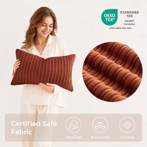 Kevin Textile Striped Corduroy 12”x20” Pillow Covers 2 Pack, Rust