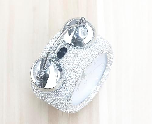 Bling Rhinestone Small Alarm Clock,5 inches in Height, Morning Call for Bedroom Houser Desktop, Home and Office Decorations AB (Silver)