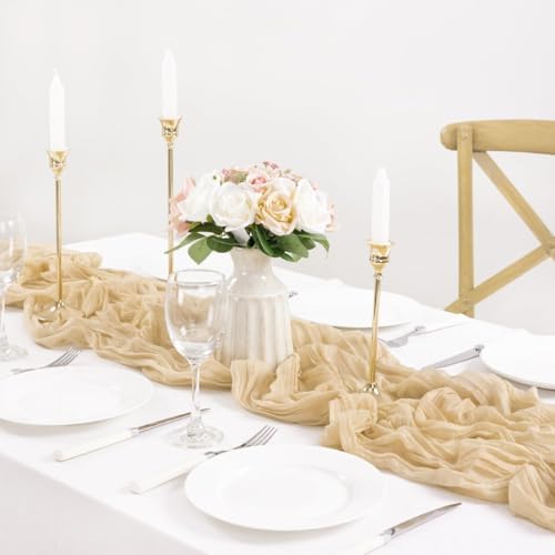 3 Pack Champagne Cheesecloth Table Runner 10ft Boho Sand Gauze Decor