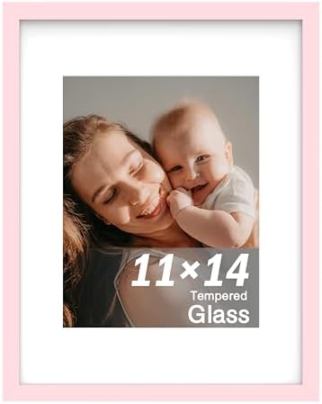 An&He 11 x 14 Picture Frame, 1Pack, Pink Photo Frames, Wooden Frame with High Definition Tempered Glass for Wall and Tabletop Display