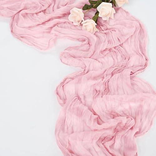 20 Pack Pink Table Runner 10Ft Cheesecloth Table Runner Boho Gauze Table Runners Romantic Long Sheer Fabric Cheese Cloth Table Runners for Wedding Party Bridal Shower