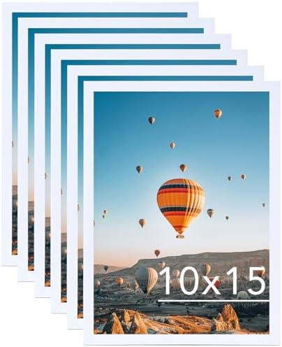 JCJMY 10x15 White Picture Frame Set of 6, Horizontal and Vertical Formats for Wall Hanging, 10 x 15 Wall Gallery Poster Photo Frames with Shatter Resistant Plexiglass, 6 Pack, White