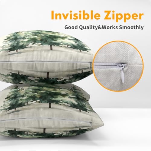Watercolor Green Tree Throw Pillow Covers 18x18 Inch Set of 2 Green Christmas Tree Decorative Pillowcase Winter Nature Trees Holiday Cotton Linen Cushion Cover for Home Sofa Living Room Patio