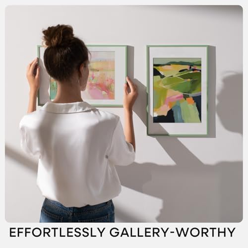 Homeforia 10x14 Green Picture Frame, High-End Metal, 8x12 Mat, Glass