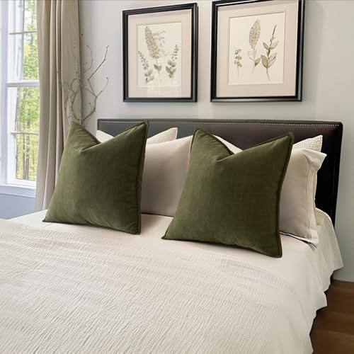 MIULEE Pack of 2 Olive Green Decorative Chenille Pillow Covers 16x16 Inch