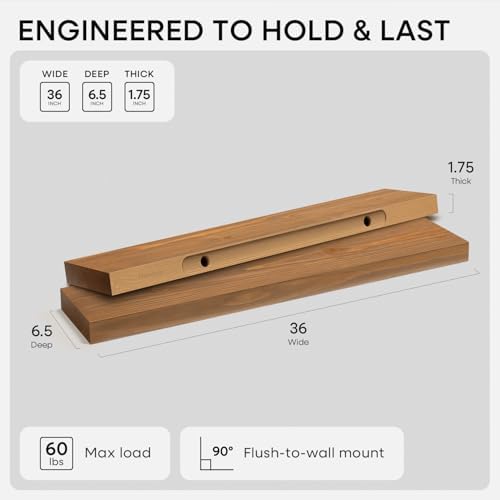 Homeforia 36 Inch Floating Shelves, High-End Solid Pine Wood, Set of 3