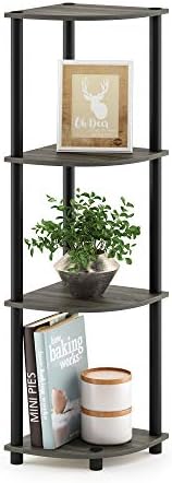 Furinno TURN-N-TUBE Corner Shelf, 4-Tier Corner Bookshelf, Display Storage Shelves with Open Shelves, for Organization and Storage, Living Room, Home Office, Garage, French Oak