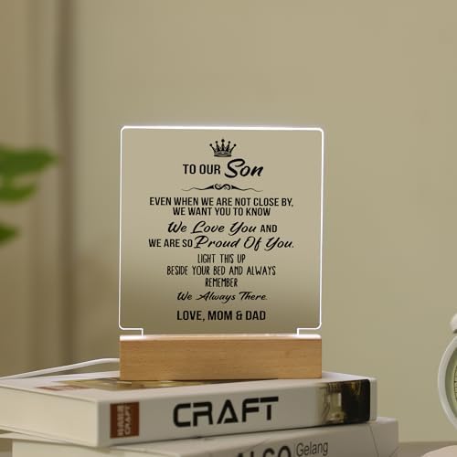 WSYEAR Gifts for Son from Mom Dad- Son Gifts from Mom Acrylic Wooden Base Lamp Gifts for Adult Son Graduation Gifts, to My Son Birthday Gifts