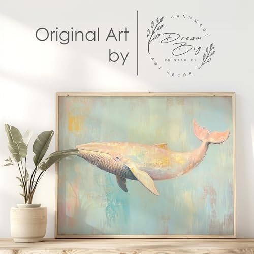 Pink Whale Ocean's Gentle Giant Art Print - 11x14 | Coastal Wall Art for Kids Room | Cute Room Decor for Girls | Bathroom Wall Pictures for Home | Bedroom Wall Art for Living Room