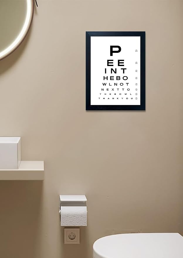 Funny Bathroom Signs Eye Chart Canvas Wall Art Humor Framed Black and White Bathroom Print Poster Fun Toilet Art Home Picture Wall Decor