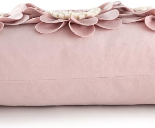 JWH 3D Flower Throw Pillow Cover Dusty Pink White 12x20 Inches