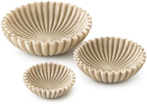 YMXYJM Decorative Bowl Set of 3, Fluted Resin Bowls for Home Decor, Beige