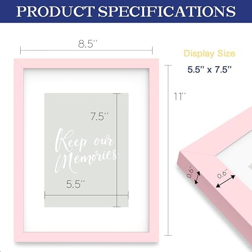 An&He 8.5 x 11 Picture Frame, Wood Photo Frame with HD Tempered Glass for Wall and Tabletop Display, Pink, 1Pack