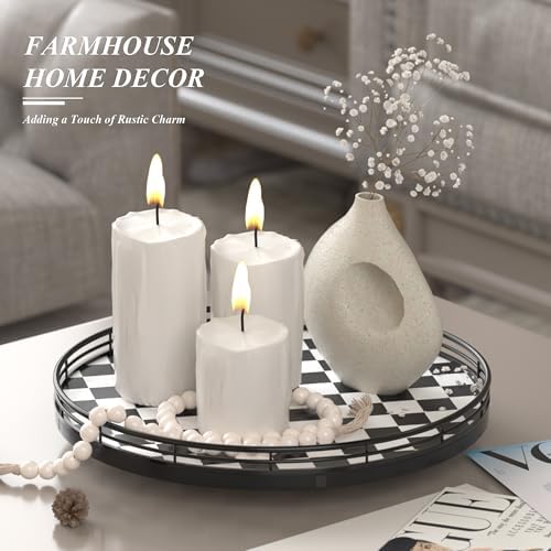 AMH 12 Inch Black and White Checkerboard Lazy Susan with Oak Wood Base