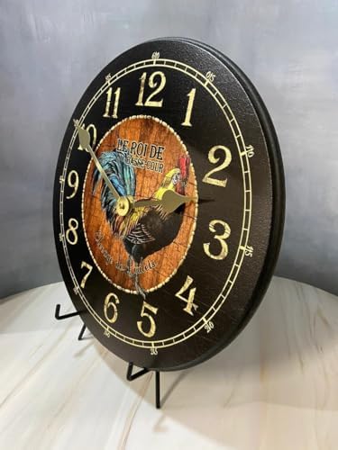 Black & Wood Rooster Wall Clock | Ultra Quiet Quartz Mechanism | Hand Made in USA Beautiful Crisp Lasting Color | Comes in 8 Sizes | 10-Inch