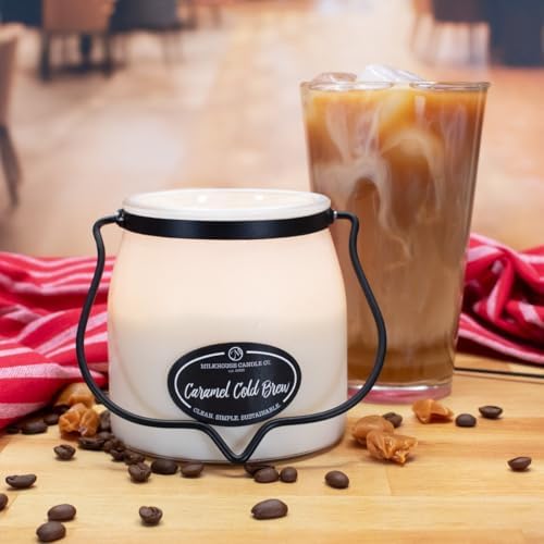Milkhouse Caramel Cold Brew Soy Candle, 16 oz Butter Jar, 65+ Hr Burn