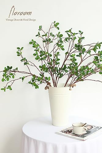Floroom 4 pcs Artificial Eucalyptus Green Branches 44.3 Inch, Faux Greenery Plant Stems Ficus Twigs Fake Tree Branches for Vase Home Decorations