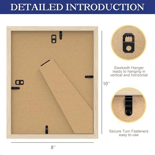 An&He 8 x 10 Picture Frame, 1Pack, Light Oak Photo Frames, Wooden Frame with High Definition Tempered Glass for Wall and Tabletop Display