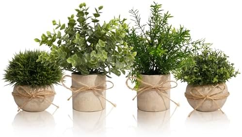 4 Pack Small Potted Eucalyptus Fake Plants for Bathroom Shelf