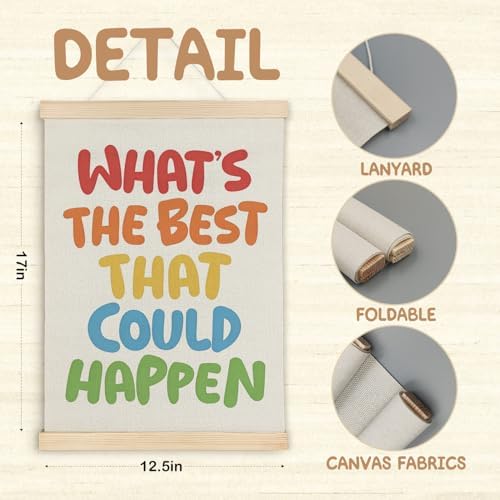 SereneHanctuary Boho Colorful Motivational Wall Art Decor, What's the Best That Could Happen Inspirational Quote Poster Hanger Frame for Kids Room Nursery Playroom Classroom Decor, 12x16 Inch