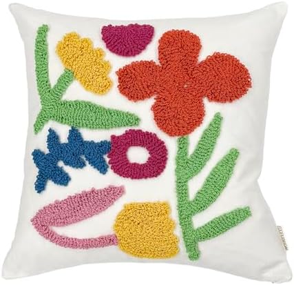 Throw Pillow Covers 18x18 Boho Tufted Bright Floral for Sofa