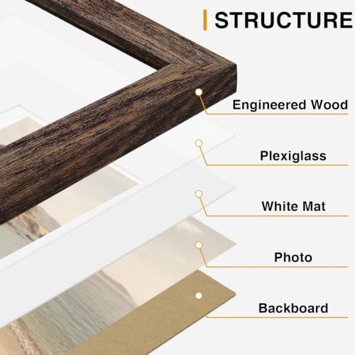 Vittanly 11x14 Picture Frames Set of 5, Wall Gallery Photo Frames, Brown