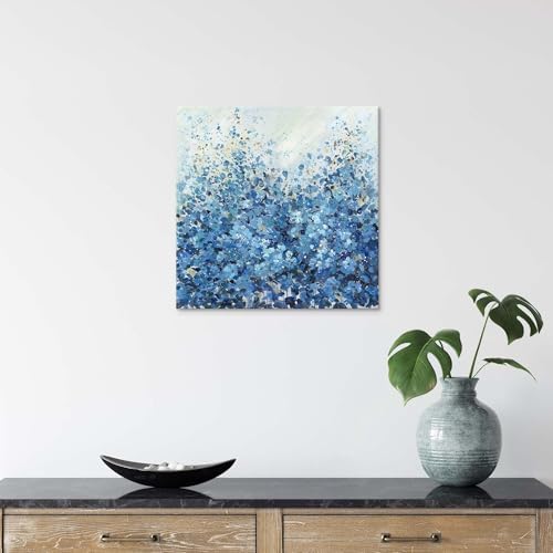 TAR TAR STUDIO Abstract Blue Flower Canvas Wall Art, 12" Lx12 W | Unframed Print, Modern Botanical Painting, Decor for Bedroom Living Room Office, Minimalist Floral Artwork
