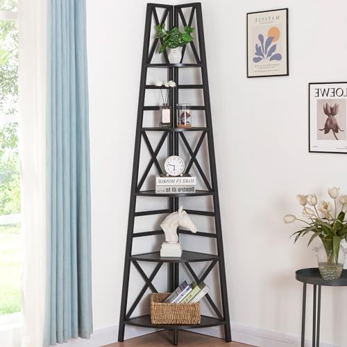 HOMBAZAAR 5 Tier Corner Shelf,72 Inch Tall Corner Bookshelf,Black