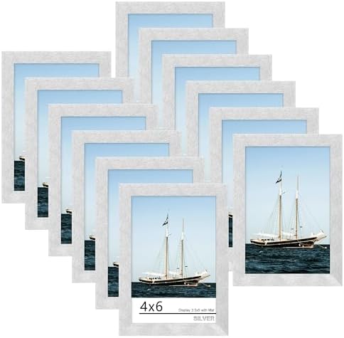 Picrit 4x6 Picture Frame Set of 12, Modern Gallery Wall Frames, Silver