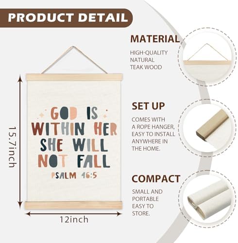 LZYRF God Is Within Her She Will Not Fall Christian Wall Art Poster Framed, Psalm 46:5 Bible Verse Religious Canvas Prints Wall Decor for Home Girls Bedroom Dorm Office, 12x16 Inch
