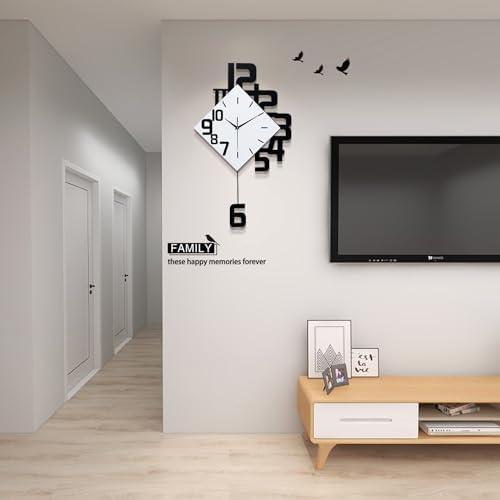 FLEBLE Large Wall Clocks for Living Room Decor Pendulum Battery Operated